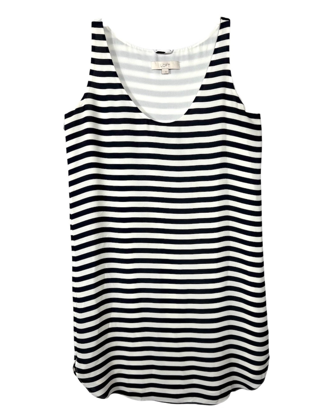 LOFT Navy Blue White Striped Sleeveless Shift Dress Size Small Nautical